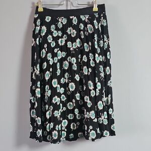 Express Black Floral A-Line Skirt